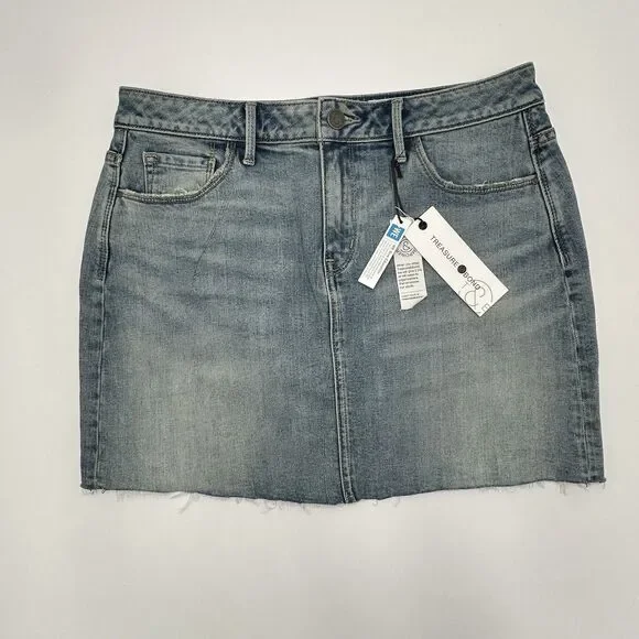 Denim Jean Mini Skirt Size 28 US 6 Gravel Light Vintage Raw Hem Treasure & Bond - Picture 4 of 15